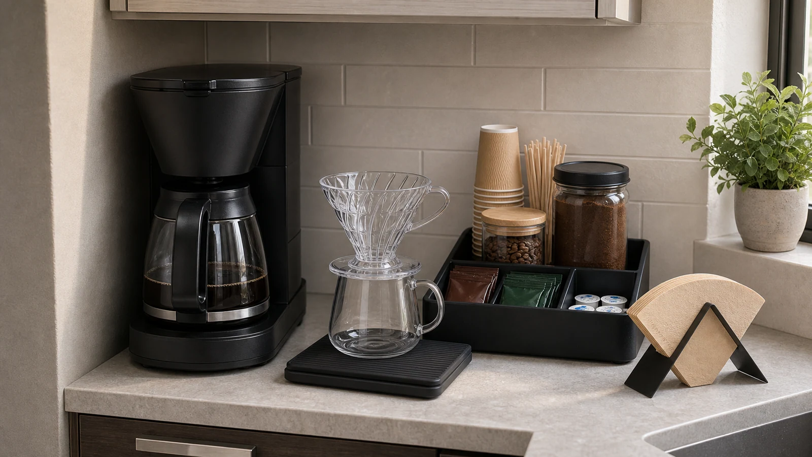 Compact coffee setup for a small kitchen
