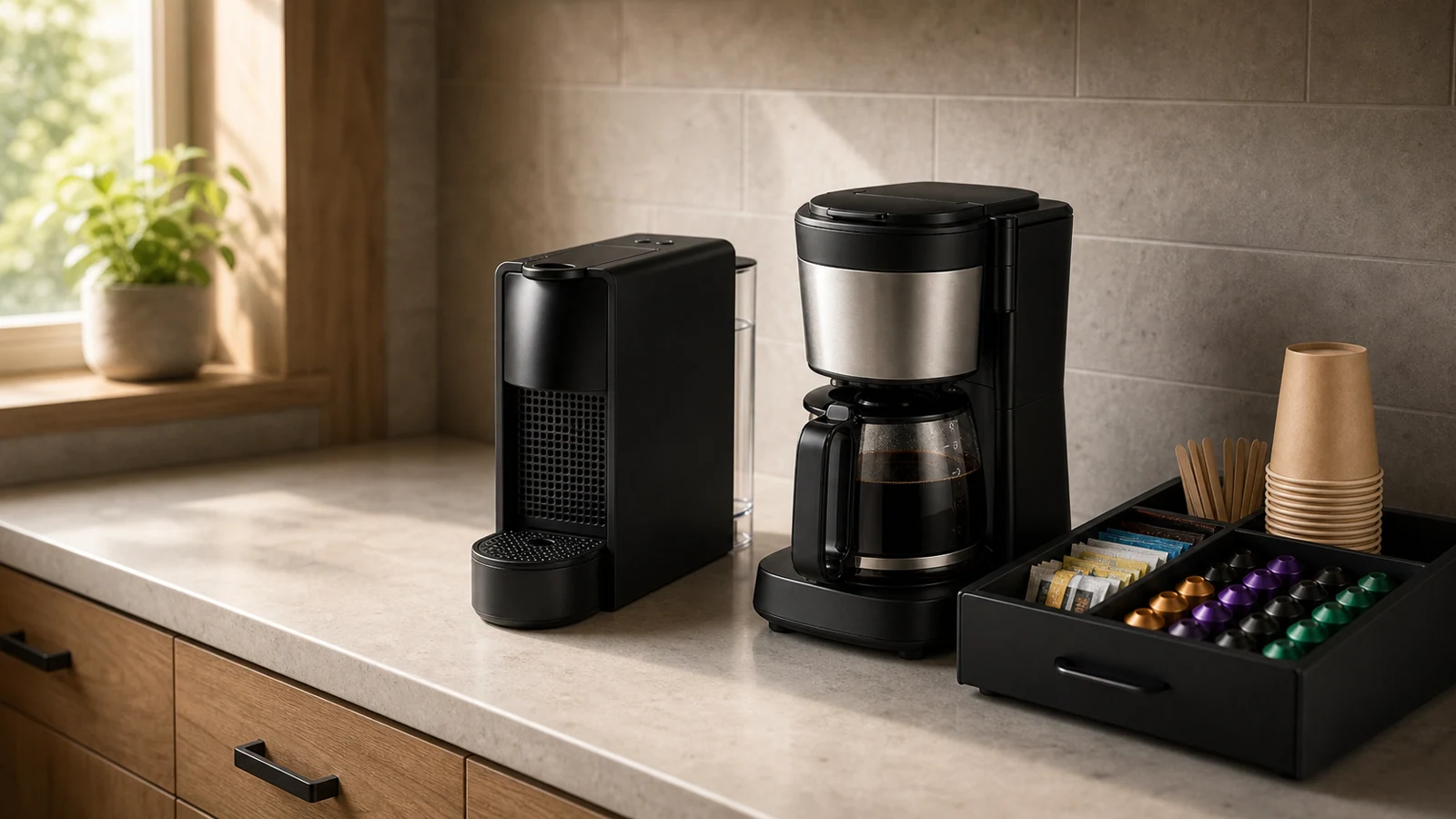Home kitchen coffee setup